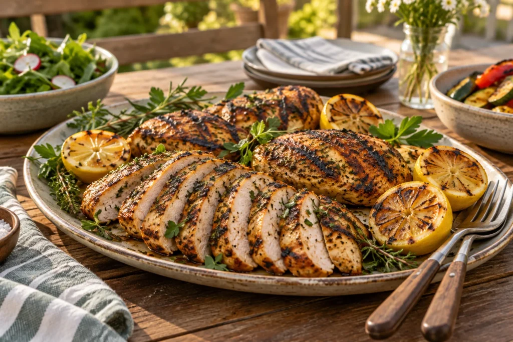 Citrus herb grilled chicken with charred lemons